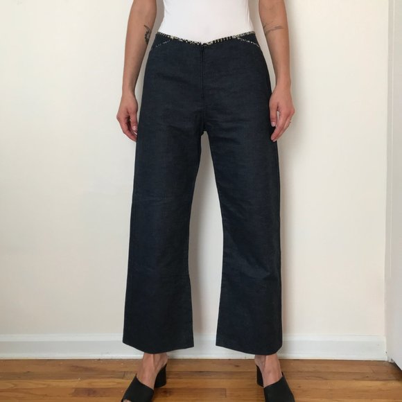 Vintage Dark Denim Zip Up Wide Leg Gaucho Pants 30 - Picture 3 of 11